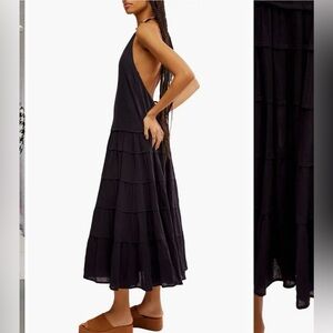 NWT Free People “Somewhere Sunny” Black Halter Dress